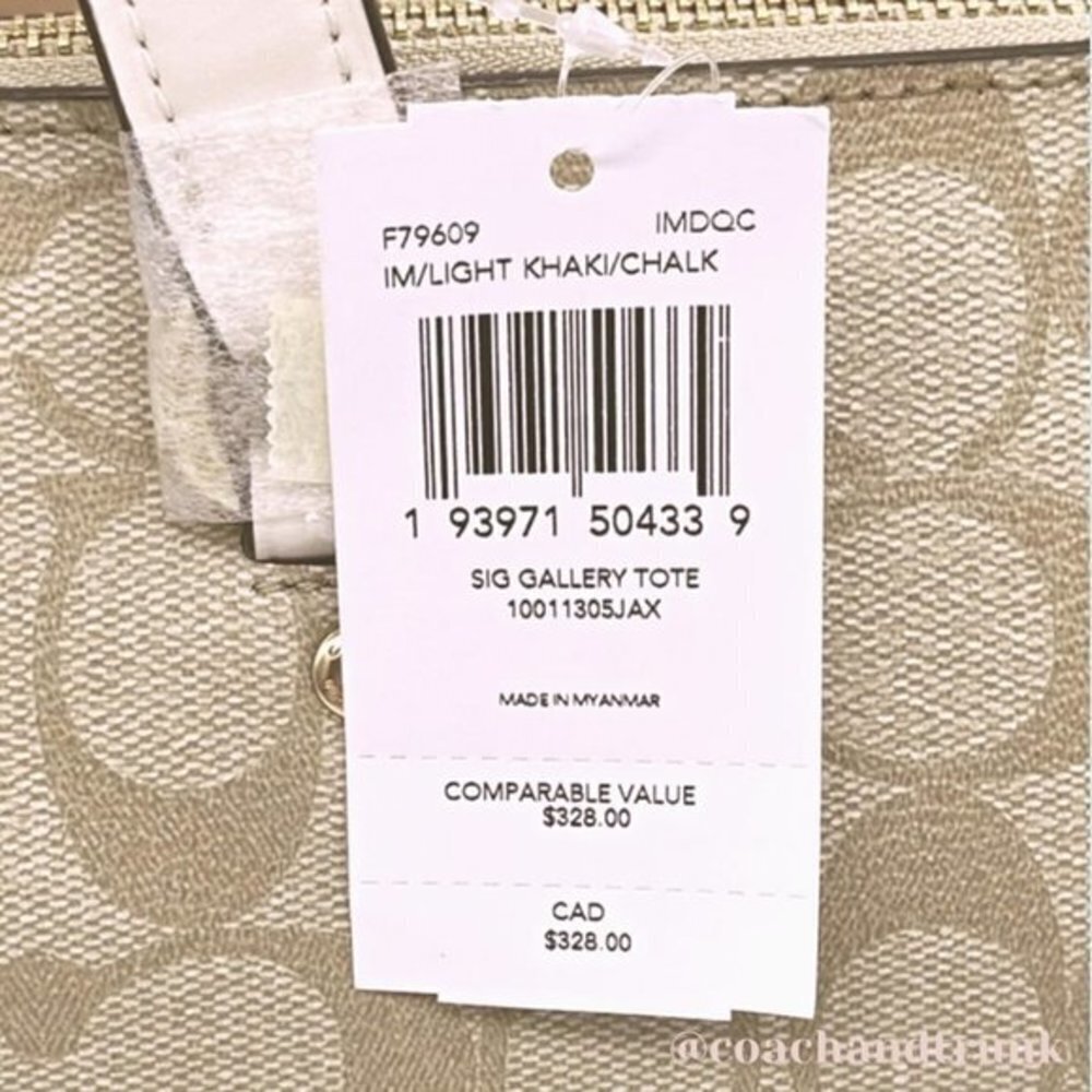 NWT COACH Gallery Tote Light Khaki Classic "C" With Chalk Leather & Gold Accents - Picture 12 of 12
